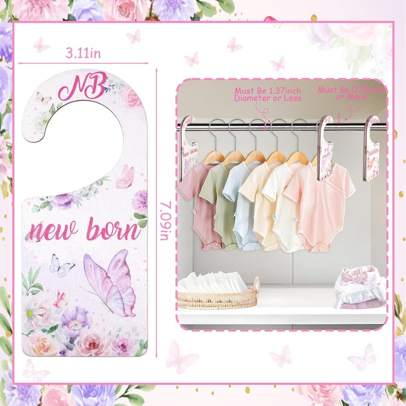 CORNER LACE Baby Closet Dividers 8PCS, Butterfly/Floral Theme Wooden Double-Sided Clothes Size Hanger Organizer from Newborn to Toddler for Nursery Decor Baby Shower Birthday Gift - Image 2